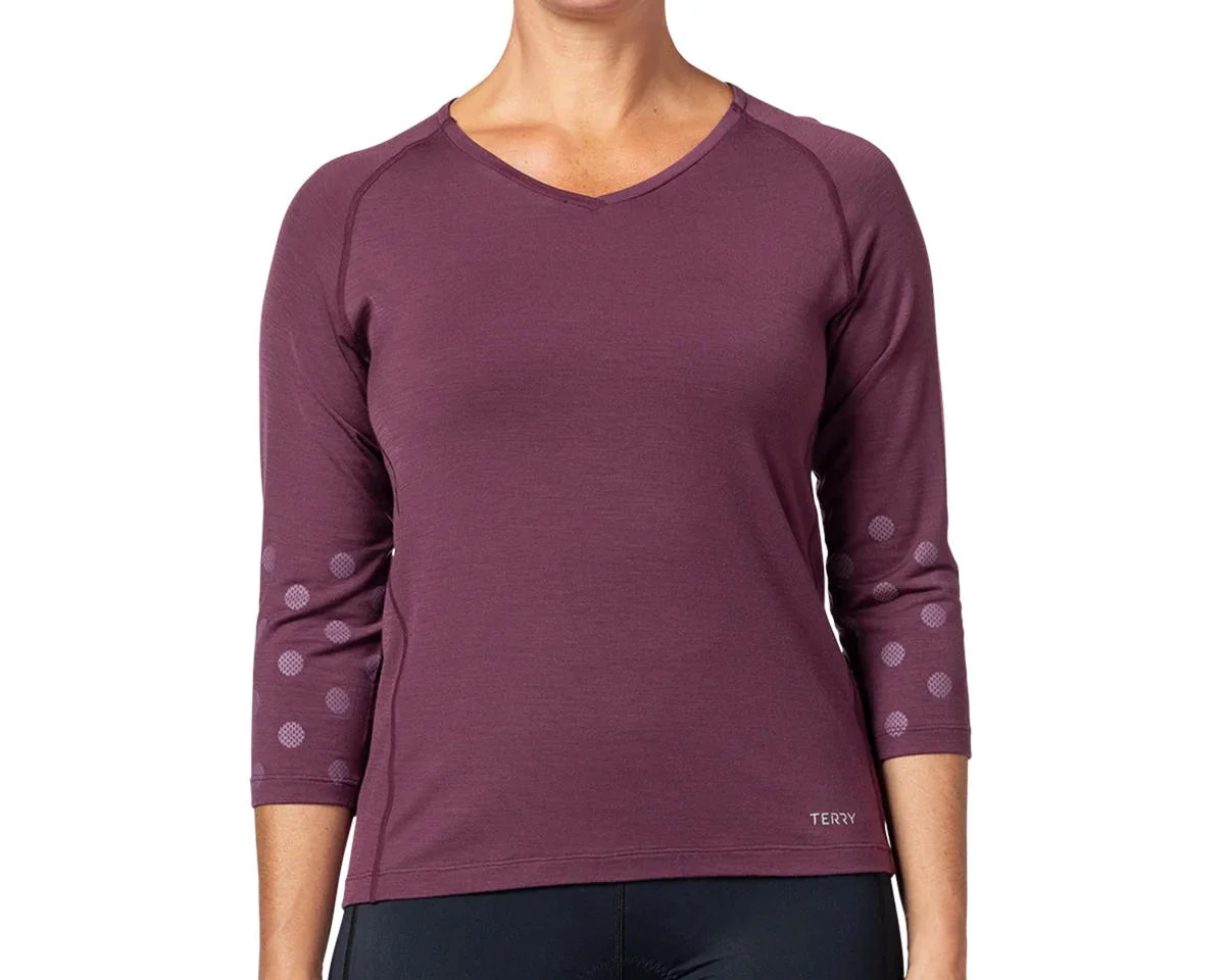 Terry Women's Merino 3/4 Sleeve Top (Wine Dots) (M)